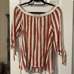 Off the shoulder rust and cream striped blouse